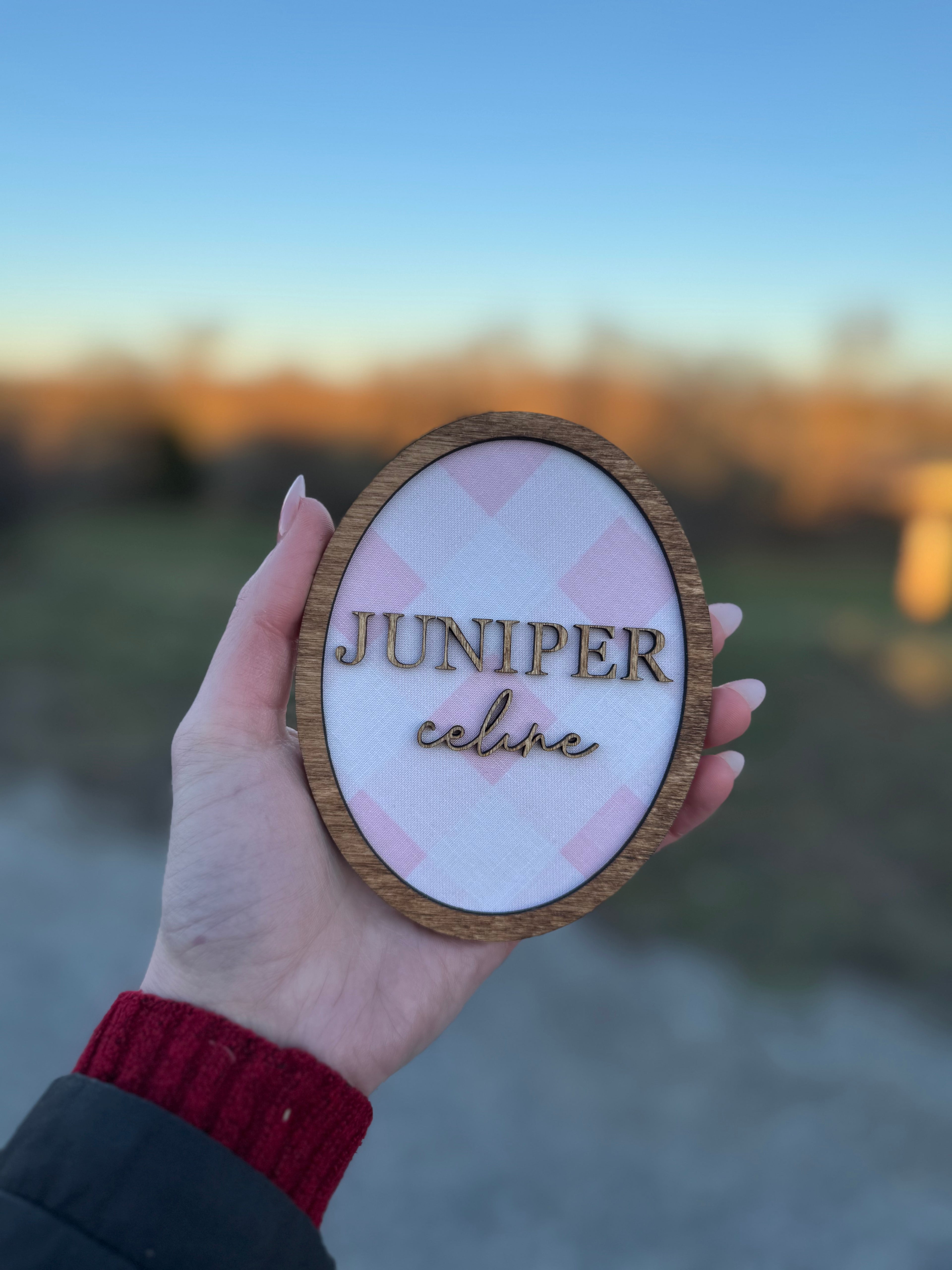 Gingham Baby Name Announcement Plaque