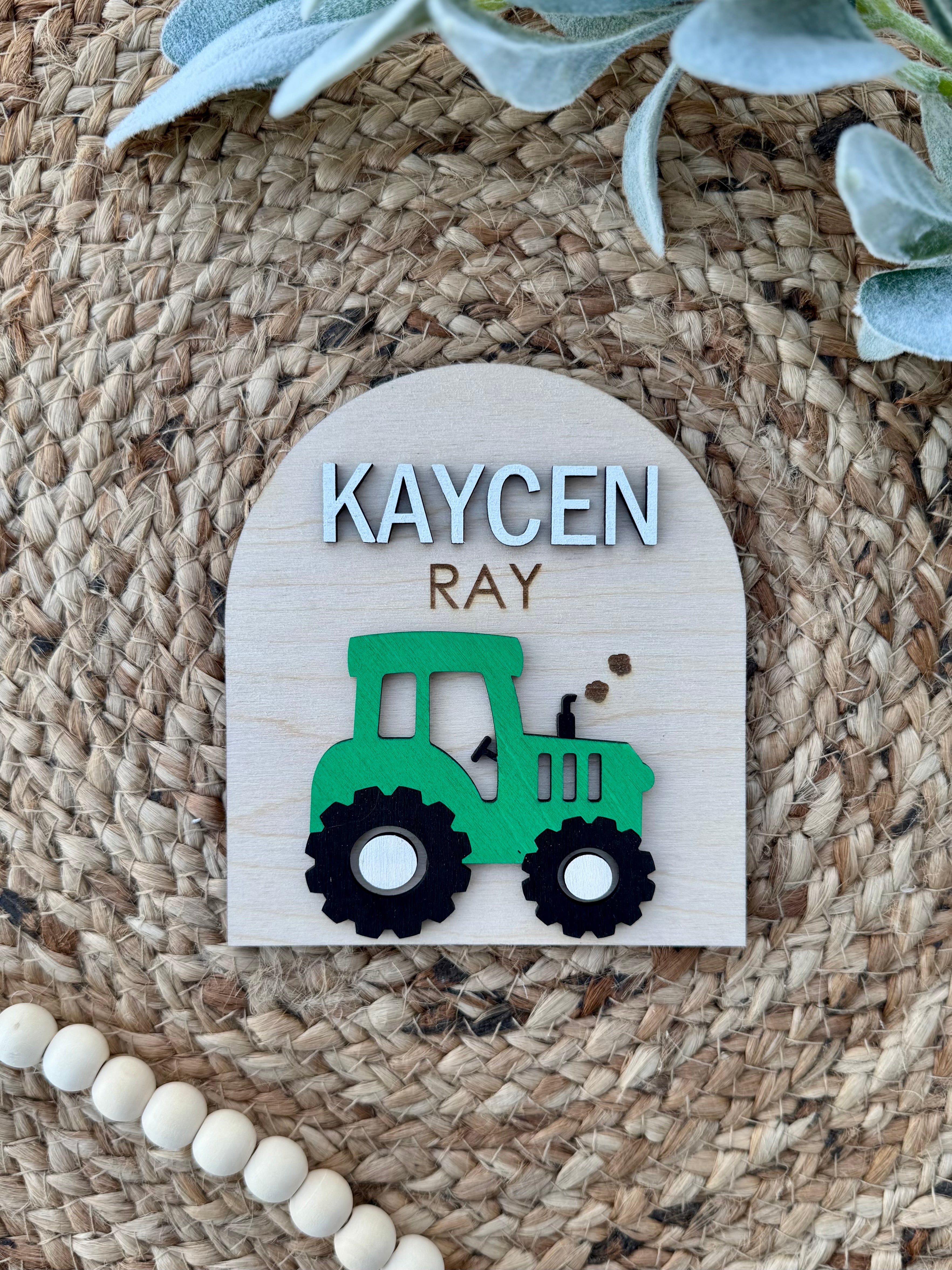 Tractor Baby Name Announcement Plaque