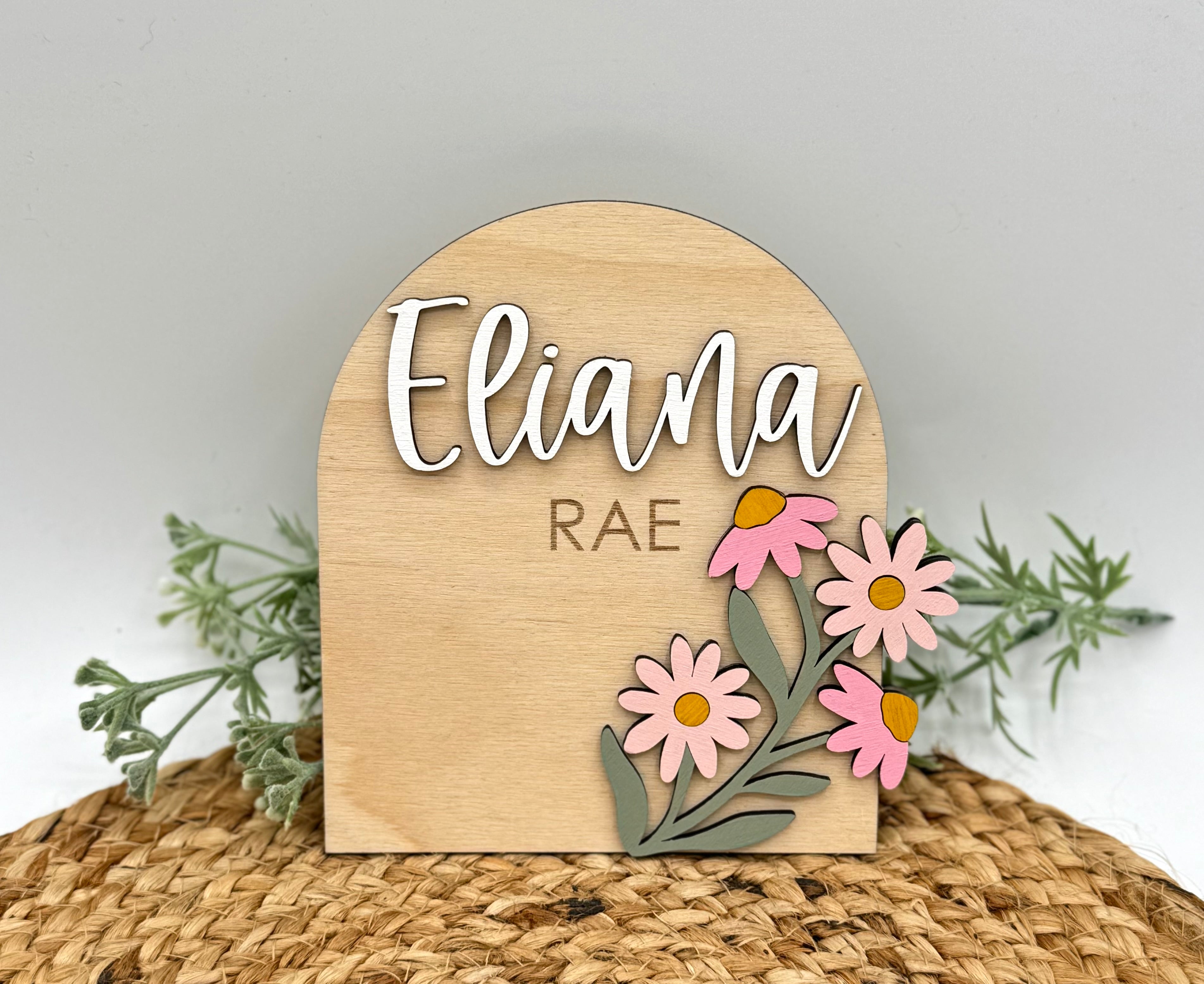 Pink Daisy Custom Birth Announcement Plaque