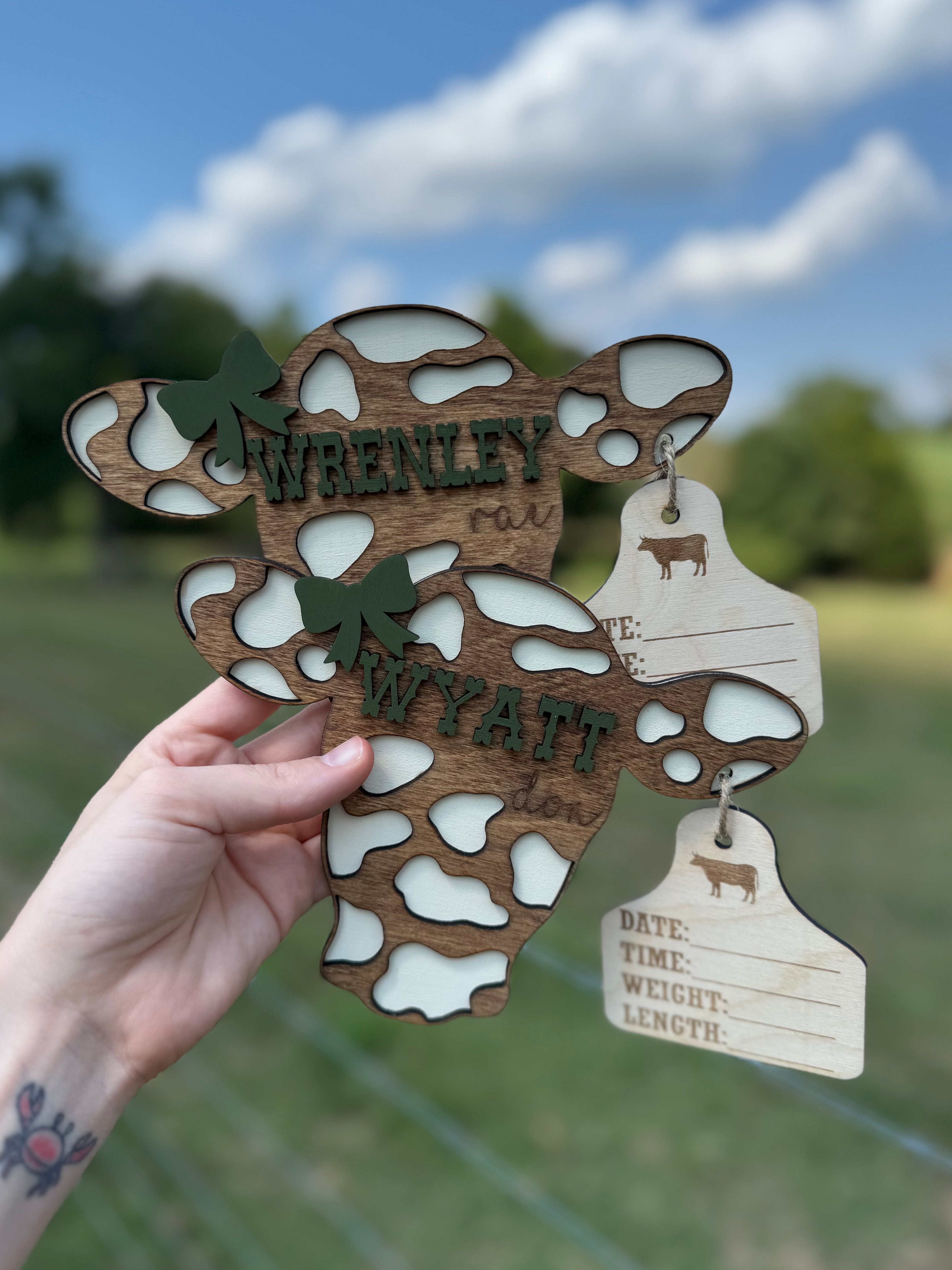 Cow Head Custom Birth Announcement Plaque