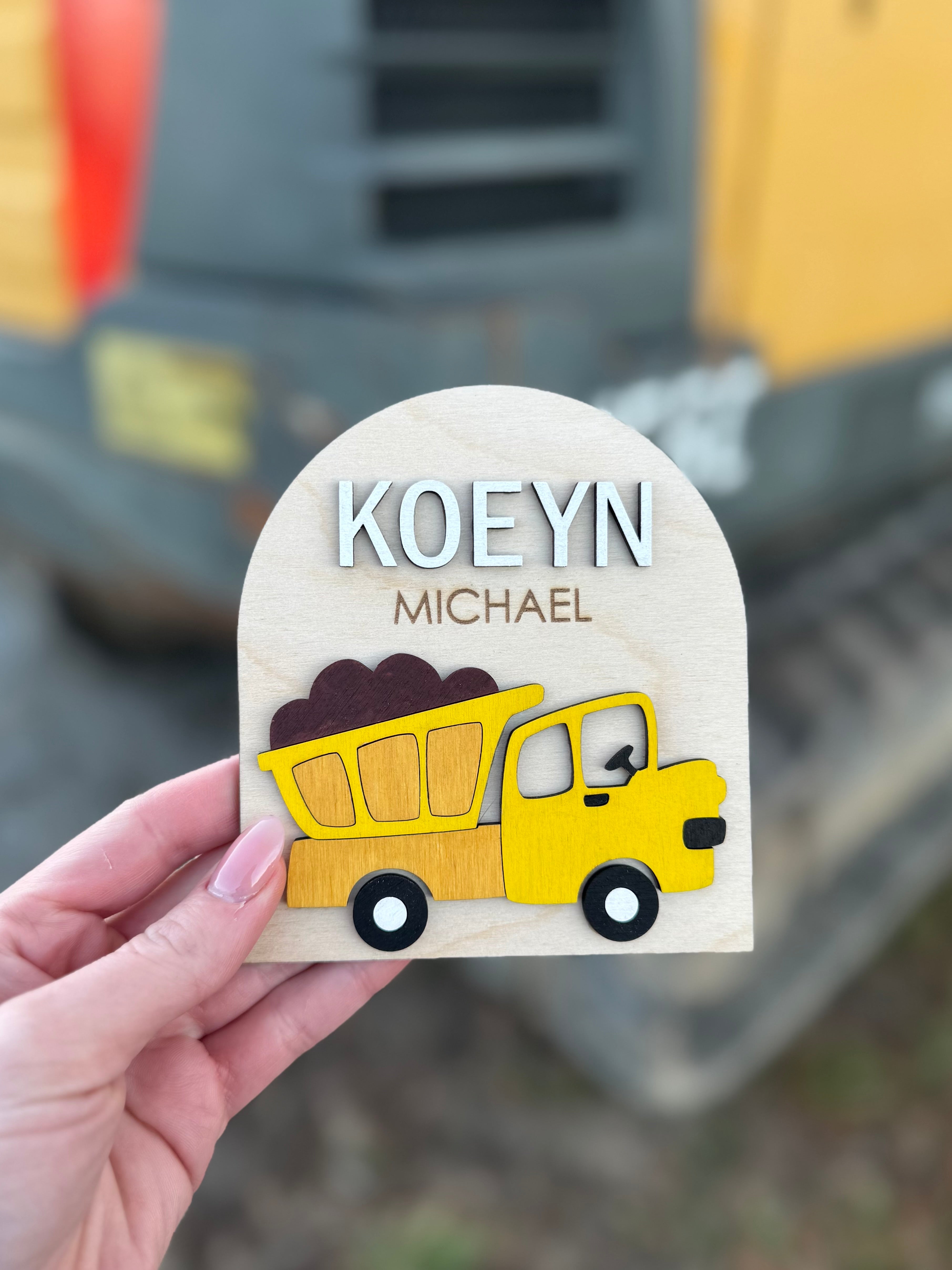 Dump Truck Baby Name Announcement Plaque