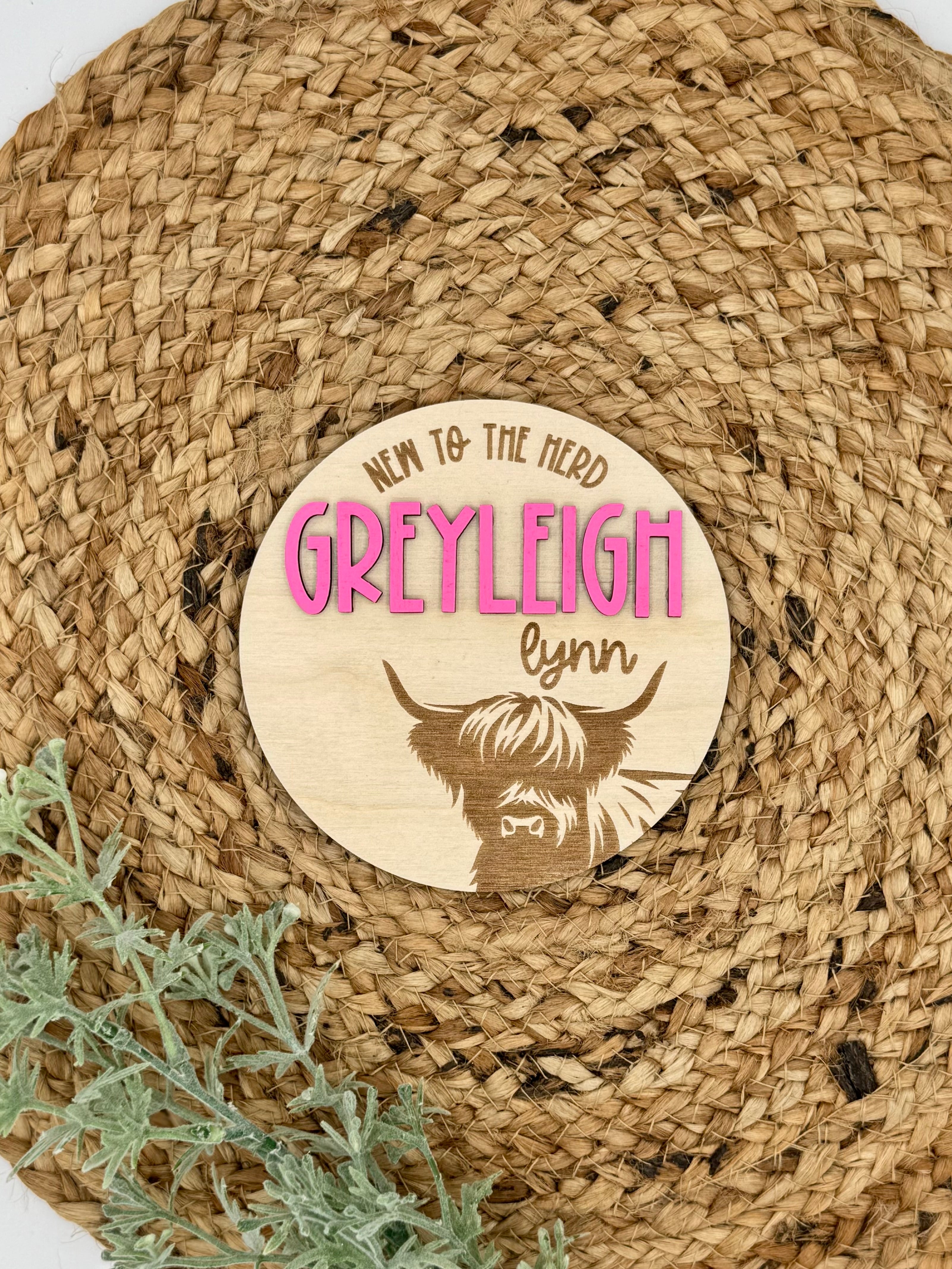 Highland Cow Custom Birth Announcement Plaque