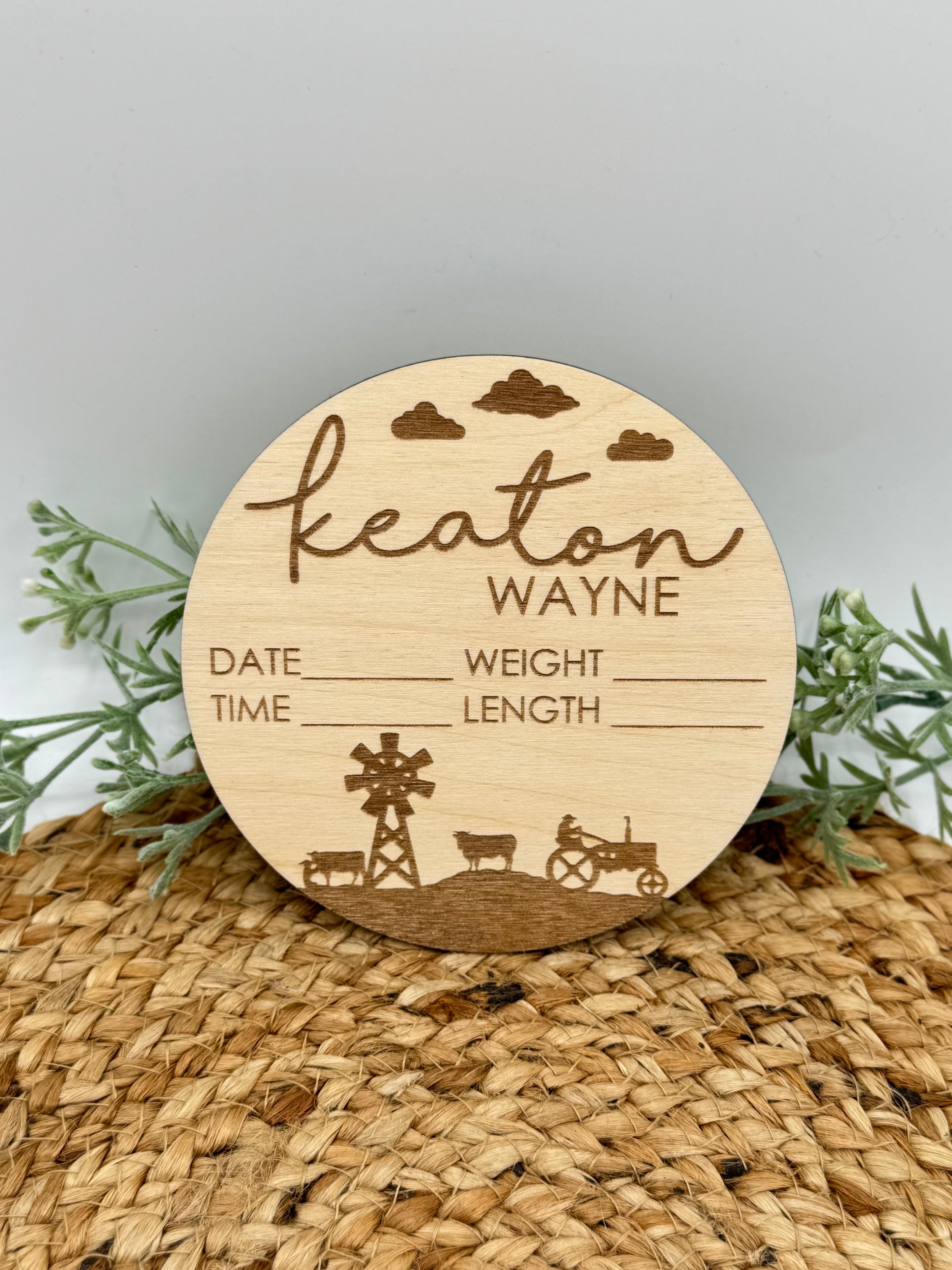 Engraved Farming Custom Birth Announcement Plaque