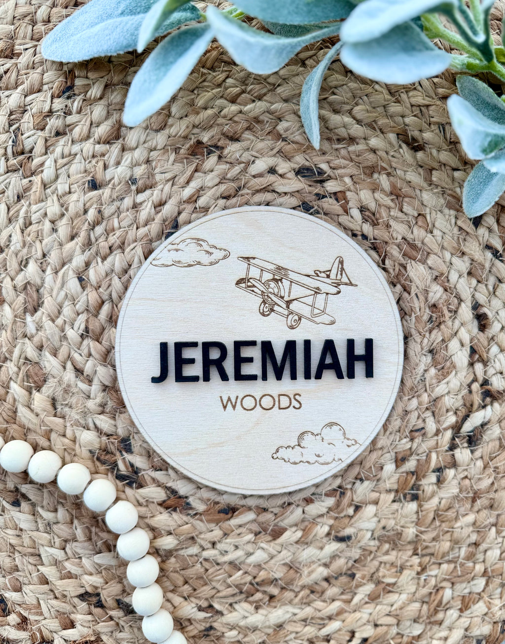 Vintage Airplane Baby Name Announcement Plaque