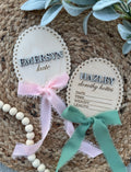 Scalloped Vintage Ribbon Bow Baby Name Announcement Plaque