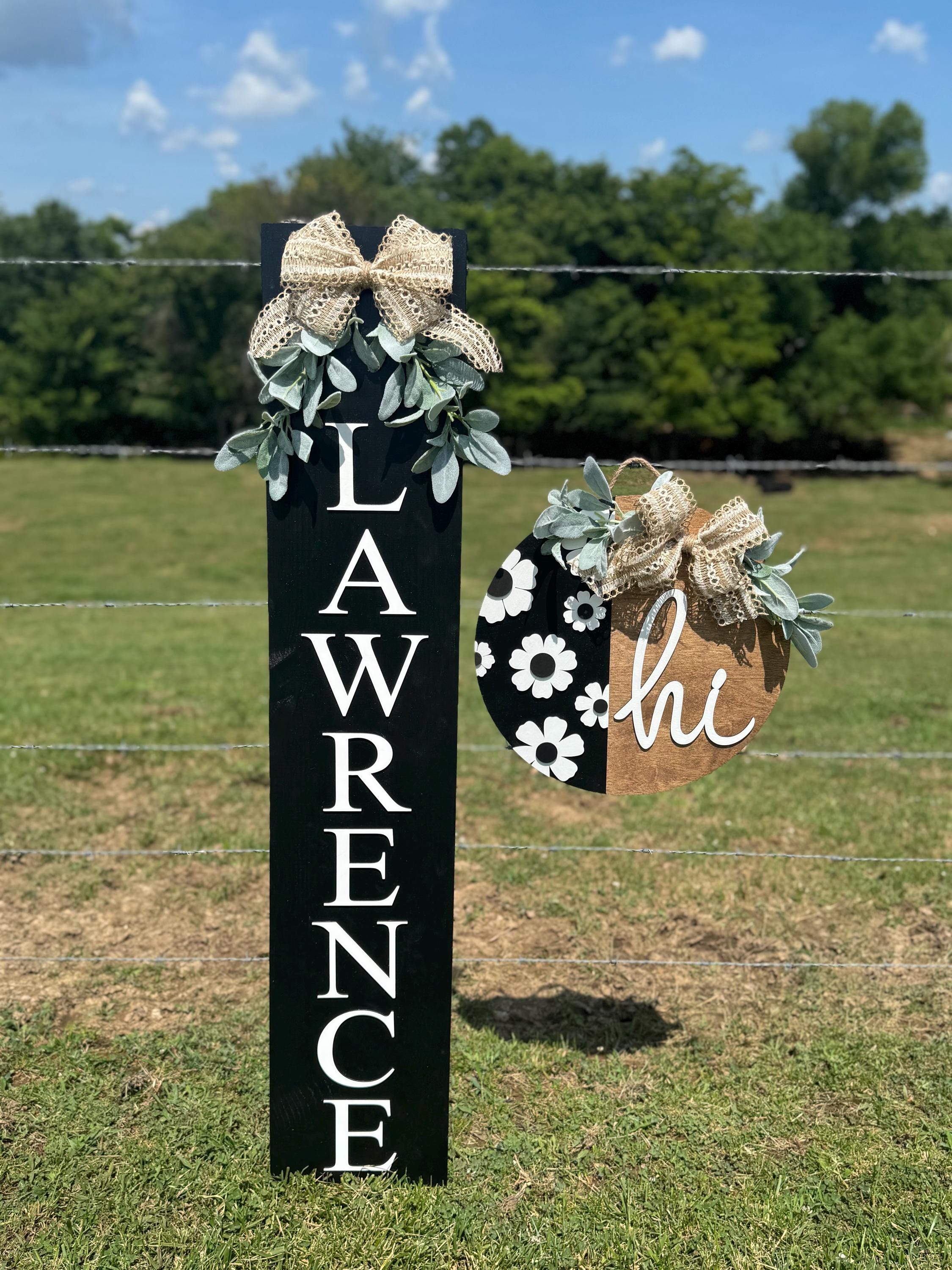 Neutral BW Porch Set | Decor | Welcome | Door Hanger | Porch Leaner | House Decorations | Custom Sign | Last Name | Closing Gift | Wedding