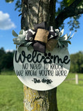 No Need to Knock, We Know You’re Here door hanger | Dogs | Pet Friendly | Funny Sign | Sarcastic Wreath| Paw Prints | Farmhouse | Welcome
