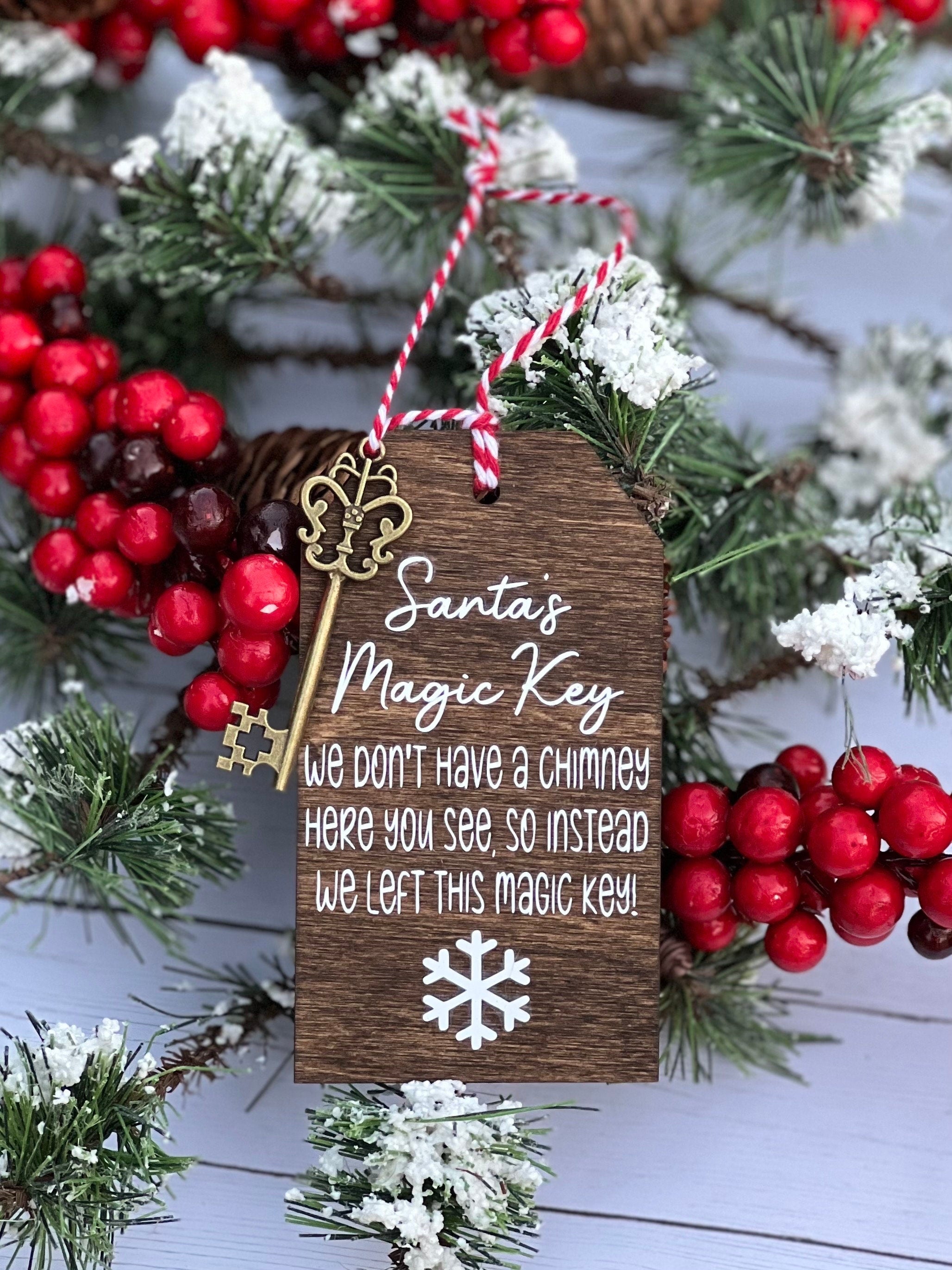Santa's Magic Key Ornament | Custom Santa Ornament | House Without a Chimney Tag | Personalized Wood Tag | Wooden Santa Gift Tag