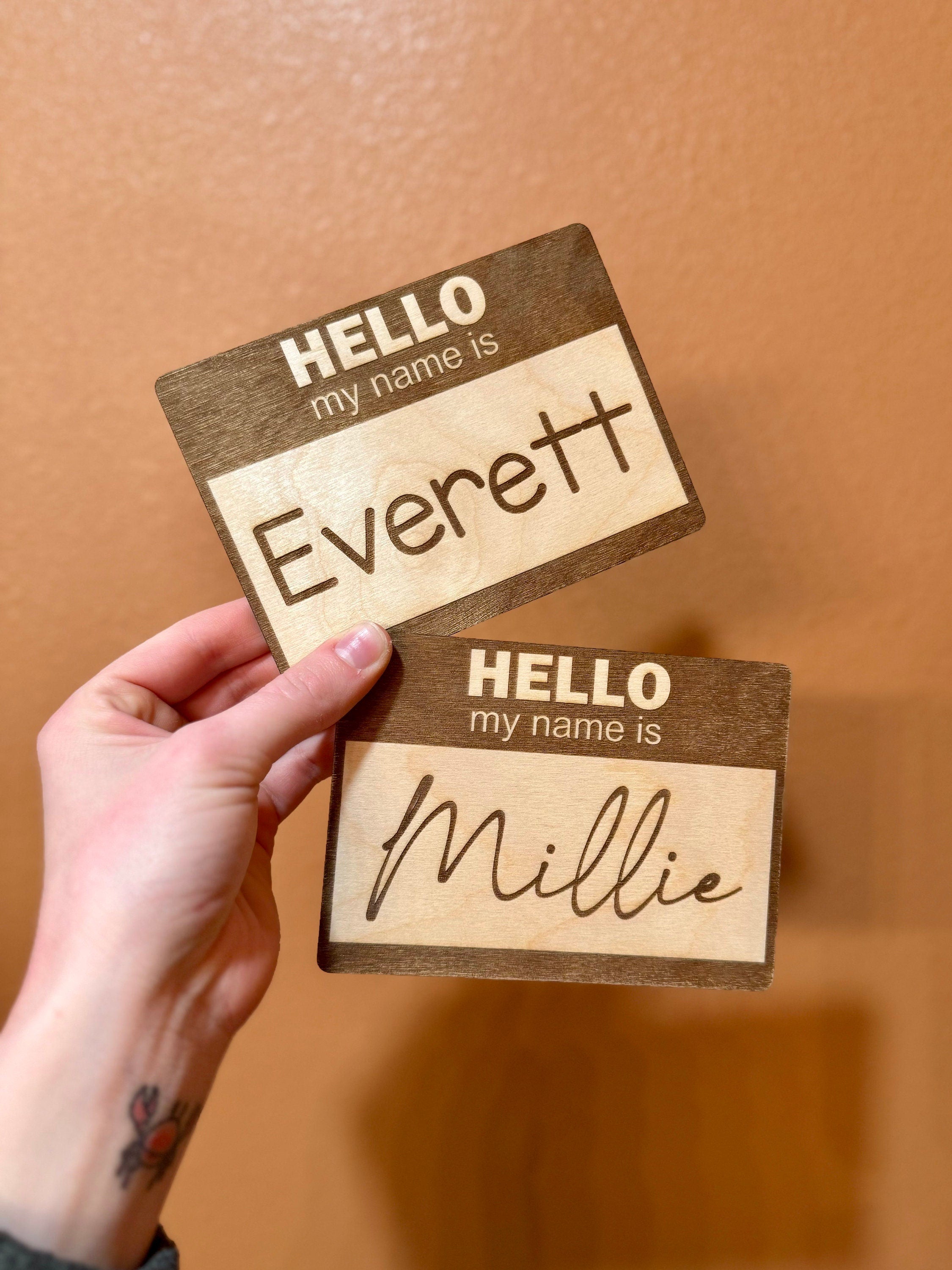 Hello My Name Is | Announcement | Baby Shower | Photograph | Sibling | New Baby | Sprinkle Gift | Wood Engraved | Prop | New Mom | Mama Gift