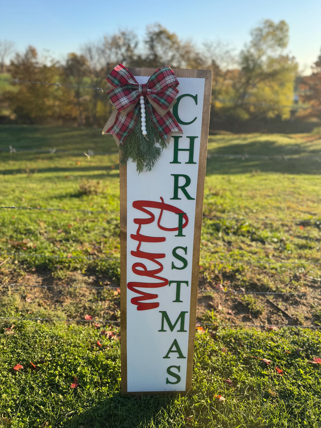 Merry Christmas Porch Set | Decor | Tree | Door Hanger | Porch Leaner | Winter Decorations | Plaid | Custom Sign | Red & Green | Welcome