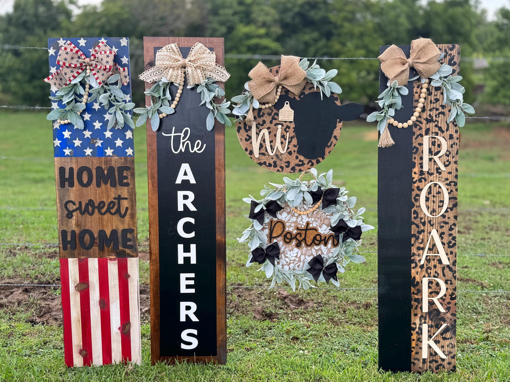 Cheetah Print Cow Porch Set | Decor | Welcome | Door Hanger | Porch Leaner | House Decorations | Custom Sign | Last Name | Closing Gift