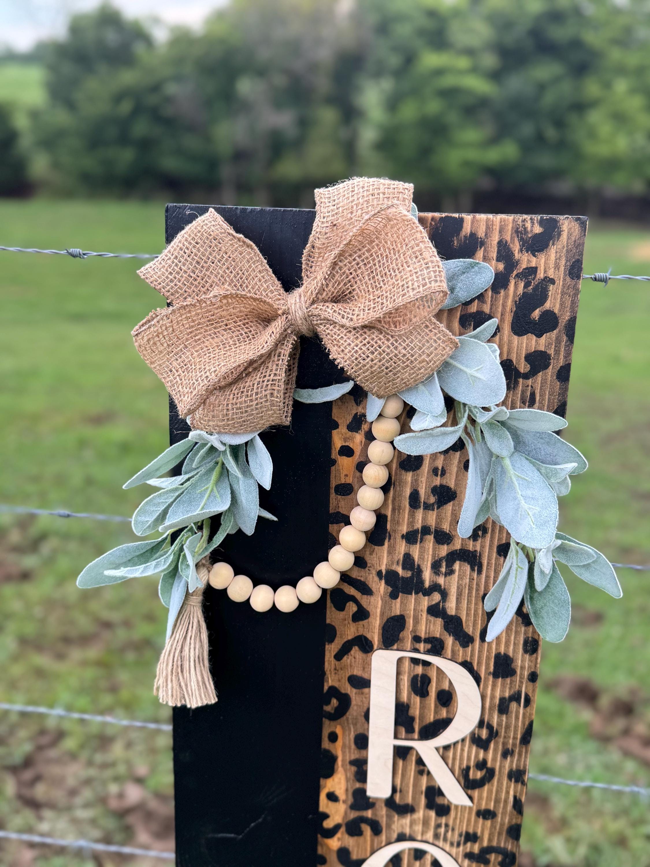 Cheetah Print Cow Porch Set | Decor | Welcome | Door Hanger | Porch Leaner | House Decorations | Custom Sign | Last Name | Closing Gift