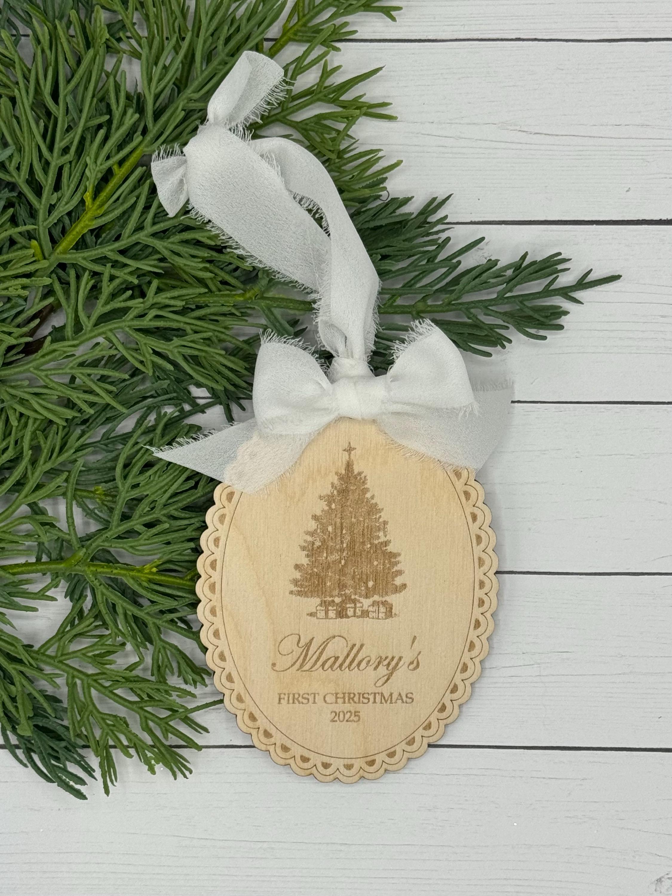 Personalized Baby’s First Christmas Ornament | Custom Ornament | Gift | Keepsake | Holiday Decor | Stocking Tag | Vintage | Antique | Classy