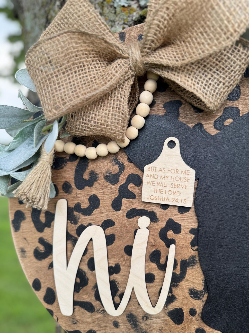 Cheetah Print Cow Porch Set | Decor | Welcome | Door Hanger | Porch Leaner | House Decorations | Custom Sign | Last Name | Closing Gift